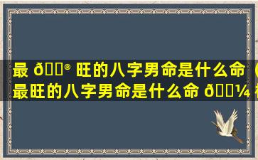 最 💮 旺的八字男命是什么命（最旺的八字男命是什么命 🌼 格）